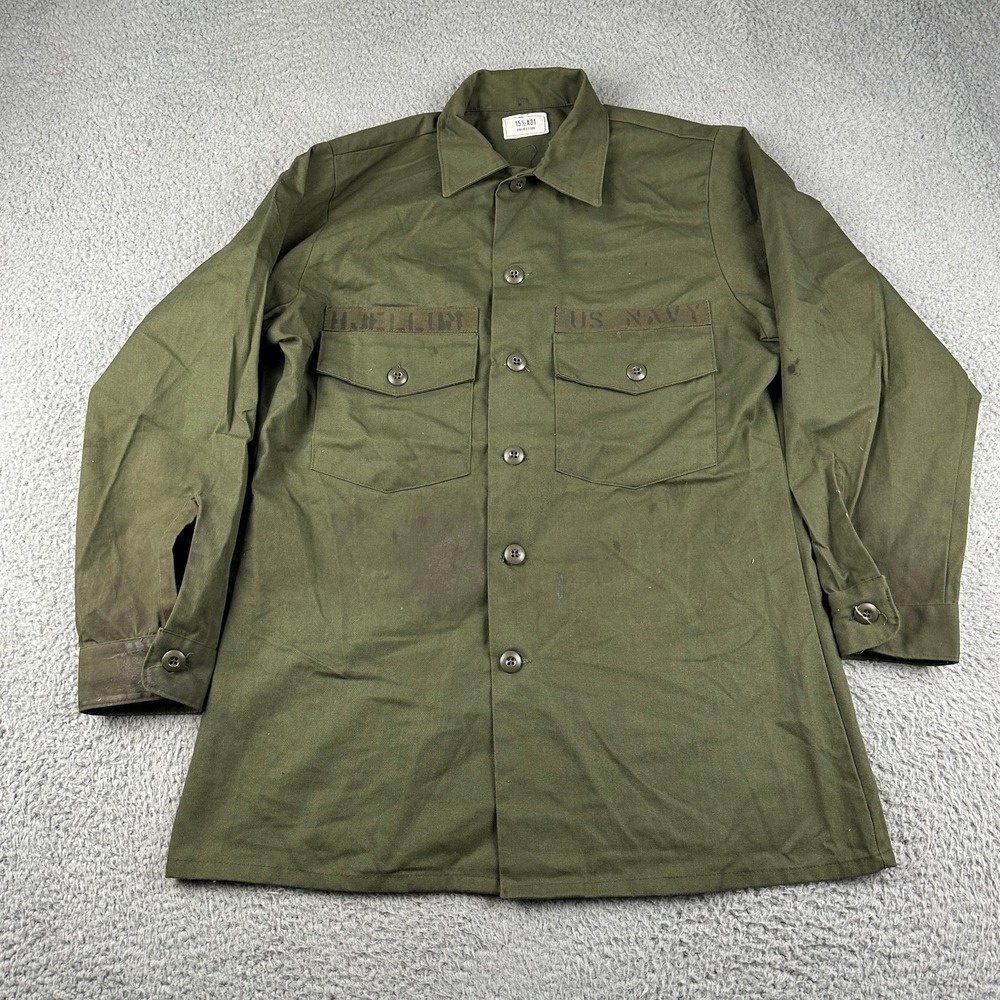 Vintage Us Navy OG-507 Button Up Shirt Size 15.5 x 31 Long Sleeve 80s